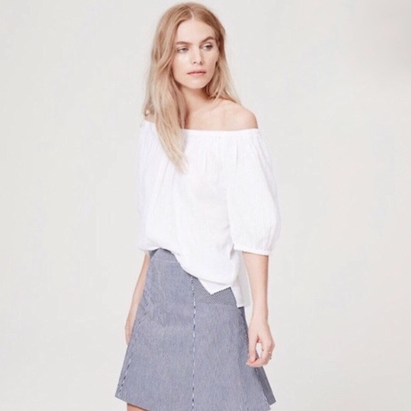 LOFT Seersucker Striped Mini Fit and Flare Skirt Blue Size 2P - Picture 3 of 3